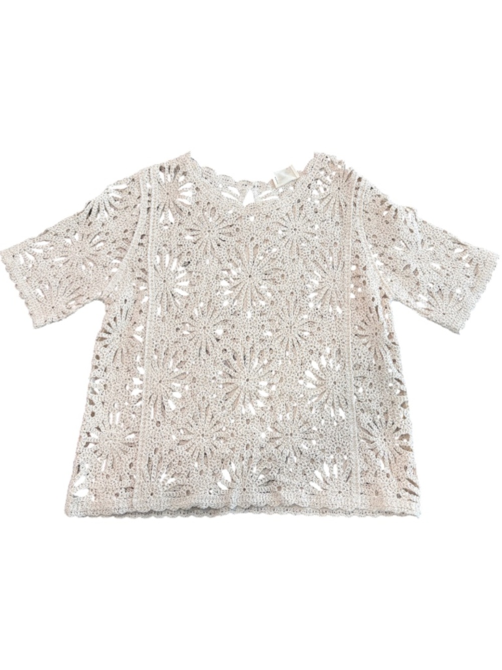 Capri Cream Floral Crochet Knit Lace Short Sleeve Boho Top Blouse S/M NWT
